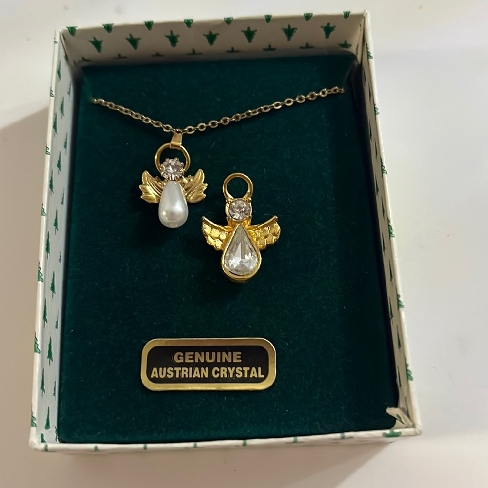 Vintage genuine Australian Crystal Guardian Angel necklace and pin set
